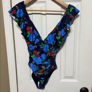 J. Crew Floral One Piece Swimsuit - Blue and Red